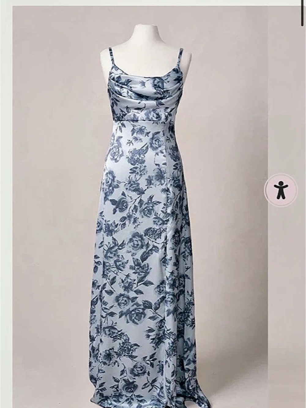 Reverly Nadia Satin Floral Print Dress Floral Maxi Dress in Blue & White floral